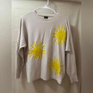 Aaeda Sunshine Appliqué Sweater M | Soft Knit Pullover Long Sleeve